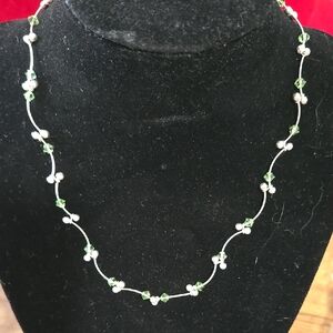 Elegant Green and White Beaded Necklace